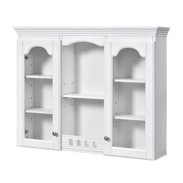 35 in. W x 28 in. H Rectangular White Surface Mount Medicine Cabinet without Mirror with Glass Doors and Adjust Shelves