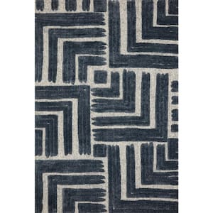Hagen Blue/White 7 ft. 10 in. x 10 ft. 10 in. Contemporary 100% Polypropylene Pile Area Rug