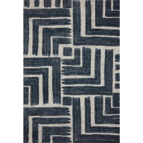 LOLOI II Hagen Blue/White 2 ft. 7 in. x 7 ft. 8 in. Contemporary 100% Polypropylene Pile Runner Rug