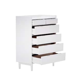 6-Drawer White Solid Wood Mid-Century Modern Dresser with Tray Top (45 in. H x 30 in. W x 16 in. D)