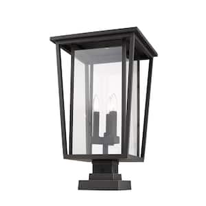 Seoul 24 .75 in. 3-Light Bronze Alumin.um Hardwired Outdoor Weather Resistant Pier Mount Light with No Bulb in.cluded