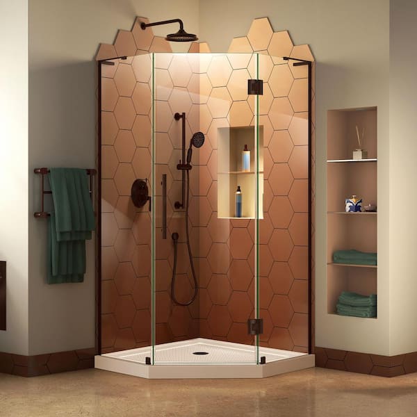 DreamLine Prism Plus 42 in. x 74.75 in. Semi-Frameless Neo-Angle Hinged Shower Enclosure in Oil Rubbed Bronze with Base