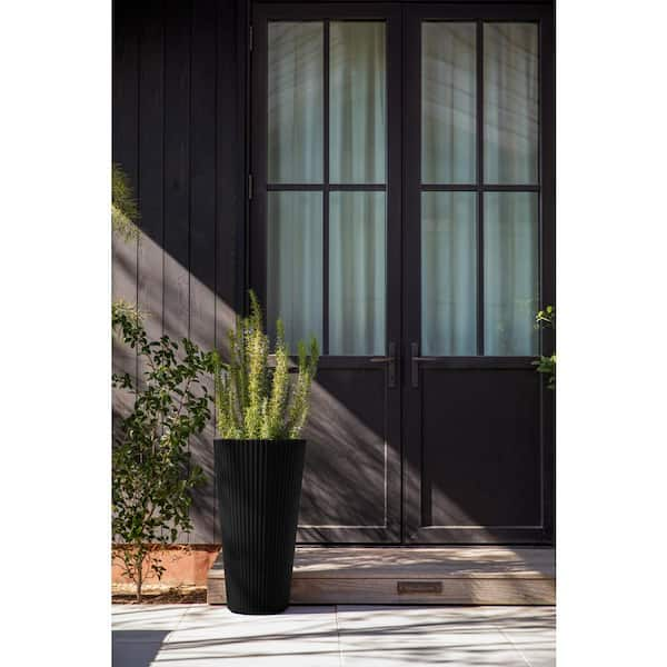 Demi 26 in. Black Round Plastic Planter