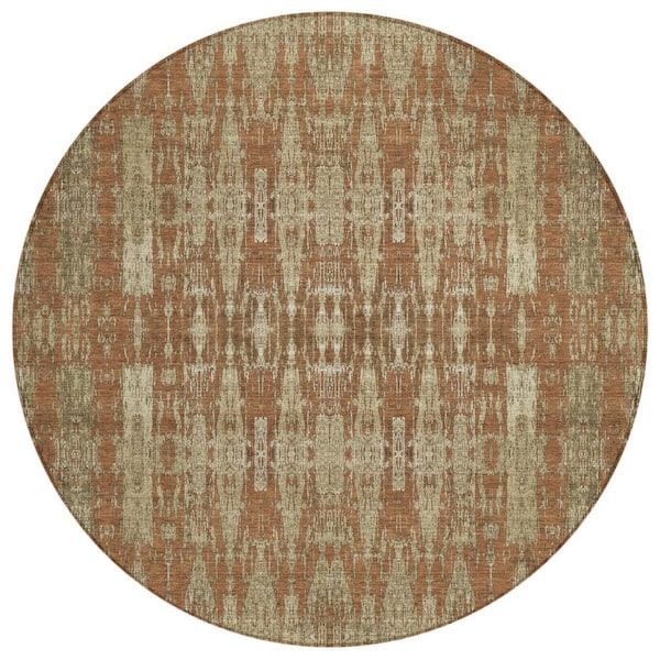 Orange, Taupe, Beige 8 Round ft. Woven Moroccan Polyester Round Indoor / Outdoor Area Rug