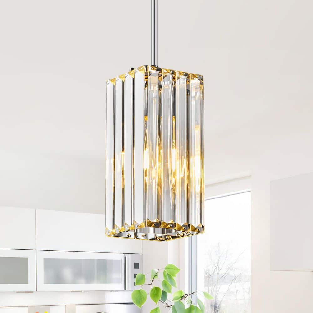 Home Lighting 40-Watt 1-Light Chrome Mini Crystal Rectangle Modern Pendant Light Adjustable for Kitchen Island (1Pack) price history on PriceWatchPro