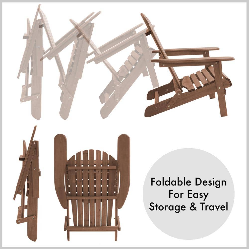 Espresso Cedar Wood Folding Adirondack Chairs, Set of 2