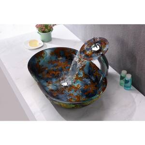 Voce Series Vessel Sink in Impasto Blue with Matching Chrome Waterfall Faucet