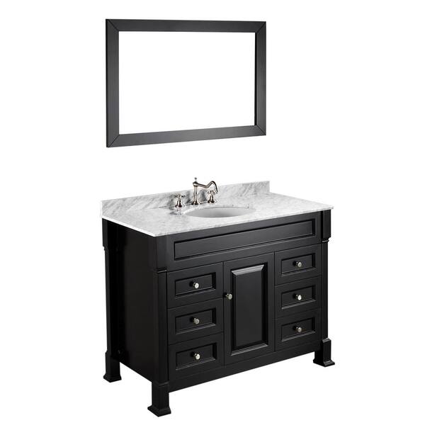 Bosconi Bosconi 43 in. W Single Bath Vanity in Black with White Carrara Marble Vanity Top in White with White Basin and Mirror