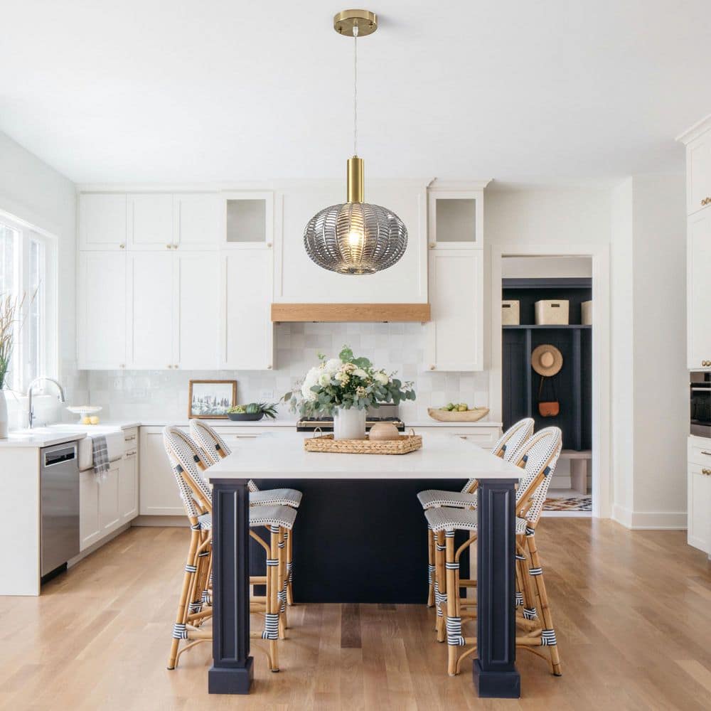 1-Light Modern Golden Bronze & Smoky Gray Spherical Hanging Pendant Light with Textured Glass Shade price history on PriceWatchPro