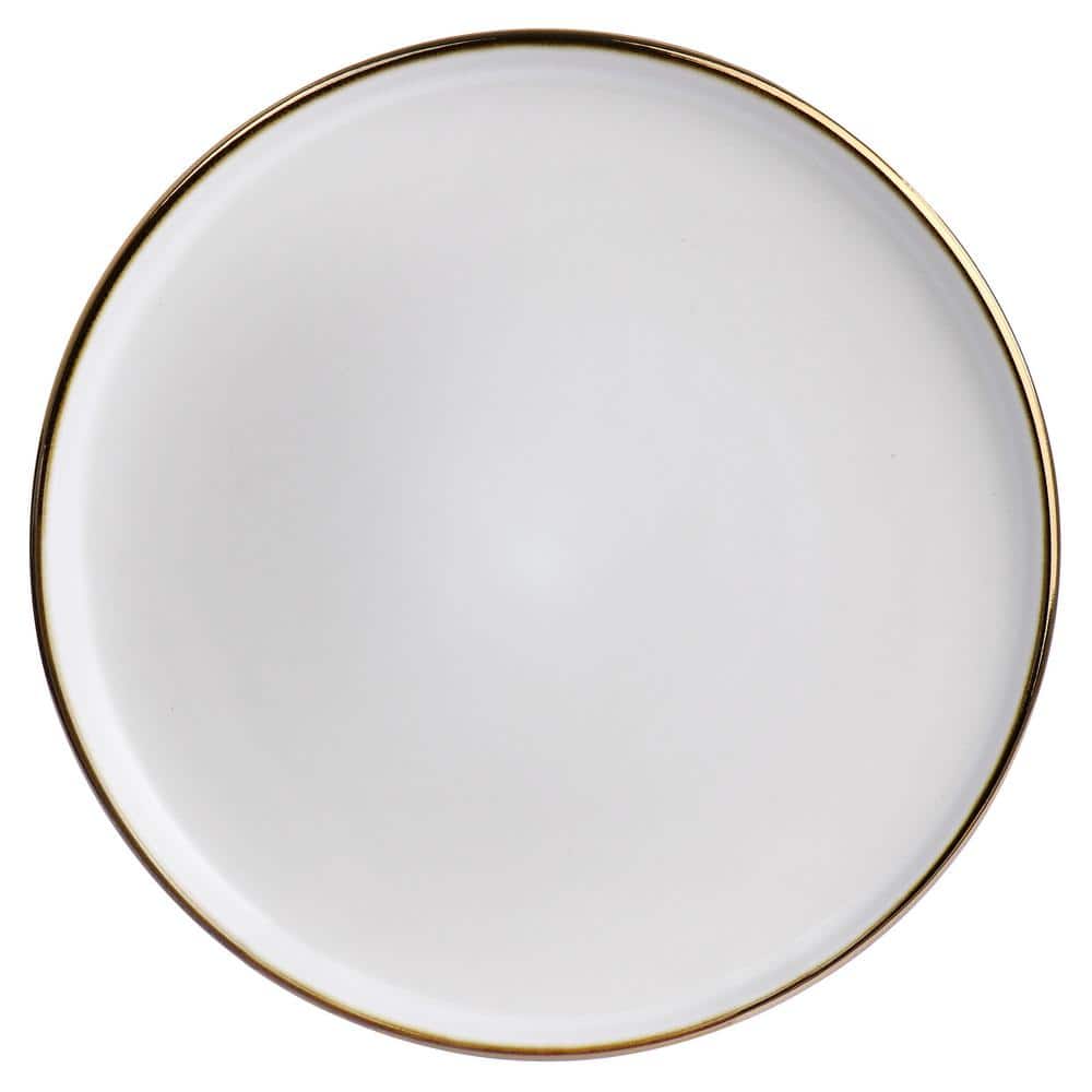 Matte White Ceramic Salad Plates with Gold Rim, Set of 6