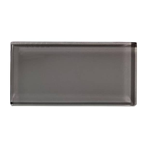 ABOLOS Modern Pebble Gray 3 in. x 6 in. x 8 mm Glossy Glass Subway Wall Tile (8.75 sq. ft./Case)
