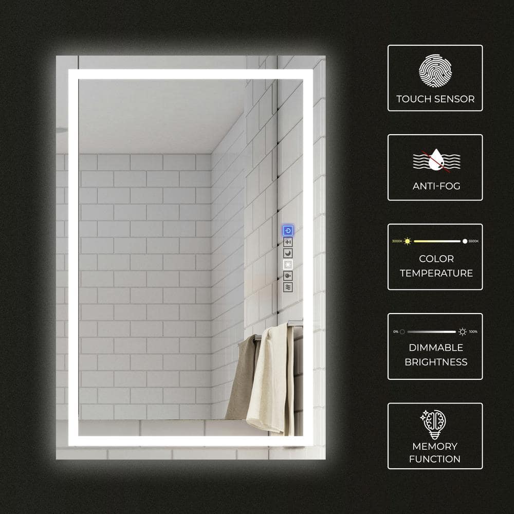 48" x 36" Frameless LED Bathroom Mirror with Anti-Fog