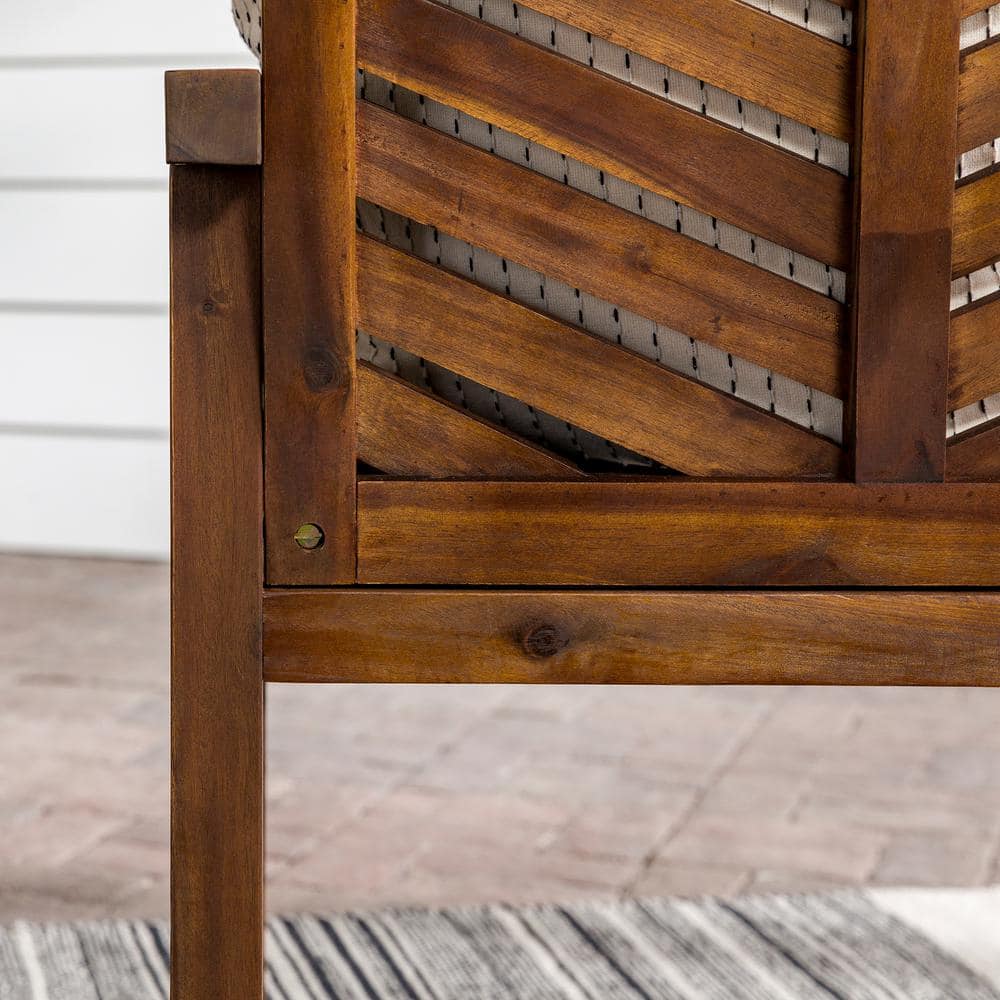 Set of 2 Brown Chevron Slatted Acacia Wood Patio Chairs