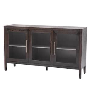 Brown Wood 58.2 in. W. Sideboard with Three Tempered Glass Doors and Adjustable Shelves