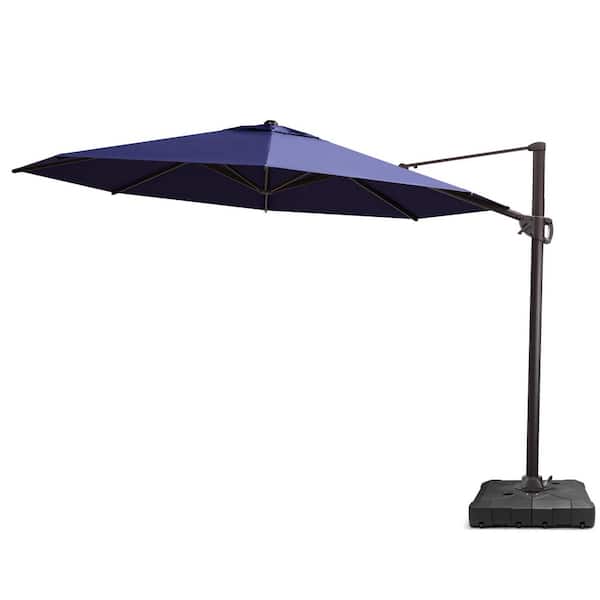 Pellebant 12.5 ft. Round Aluminum Outdoor Heavy-Duty Cantilever Offset 360° Rotation Patio Umbrella in Navy Blue, 260 lbs. Stand
