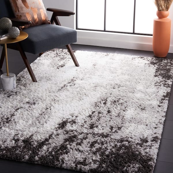 Berber Shag 5 ft. x 8 ft. Gray/Dark Gray Distressed Modern Area Rug