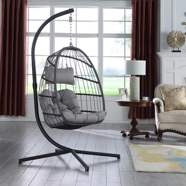 Brafab 1-Person Wicker Patio Swing Egg Chair with Gray