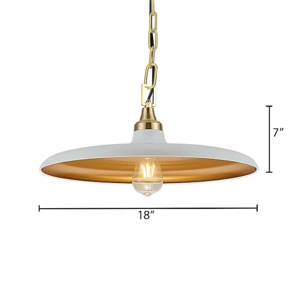 60-Watt 1 Light 1 Light White Shaded Pendant Light with Gold