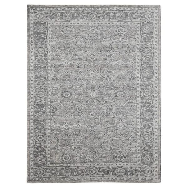5 ft. x 8 ft. Gray And Dark Gray Wool Medallion Hand Woven Area Rug