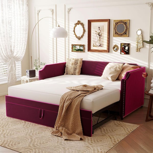 Harper & Bright Designs Wine Red Twin Size Soft Velvet Upholstered ...