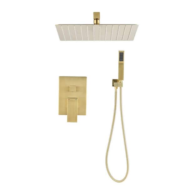 BTCSTAR STAR Single-Handle Spray Square High Pressure Shower Faucet with Handheld Spray and Hose Brushed Gold (Valve Included)