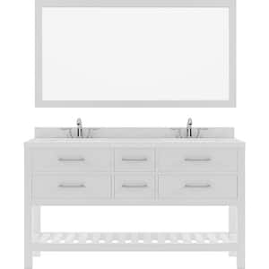 Caroline Estate 60 in. W x 22 in. D x 35 in. H Double Sink Bath Vanity in White with Quartz Top and Mirror