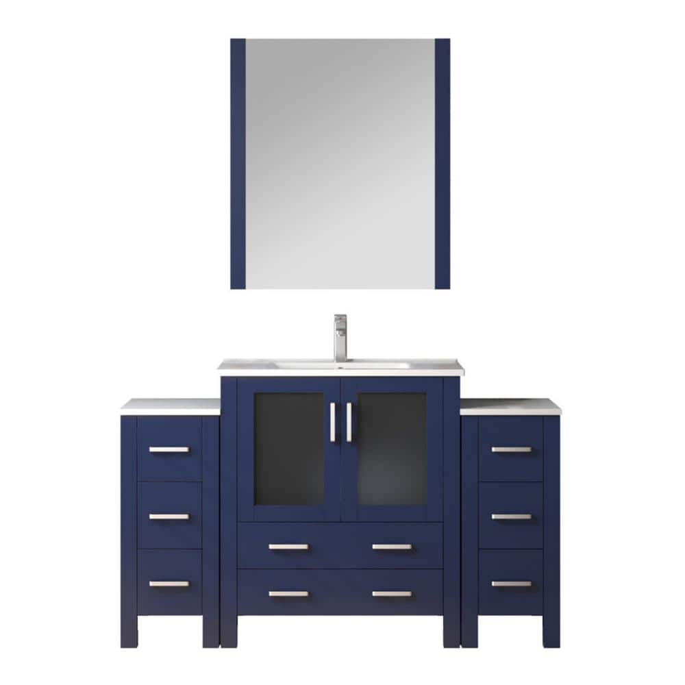 Volez 54 in W x 18.25 in D Navy Blue Bath Vanity with Side Cabinets, Faucet Set, White Ceramic Top, and 28 in Mirror price history on PriceWatchPro