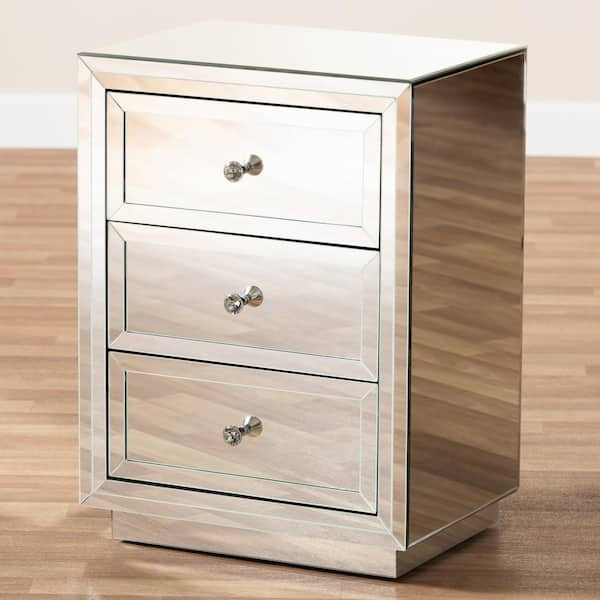 Baxton Studio Lina 3 Drawer Silver Nightstand 150 9183 HD The