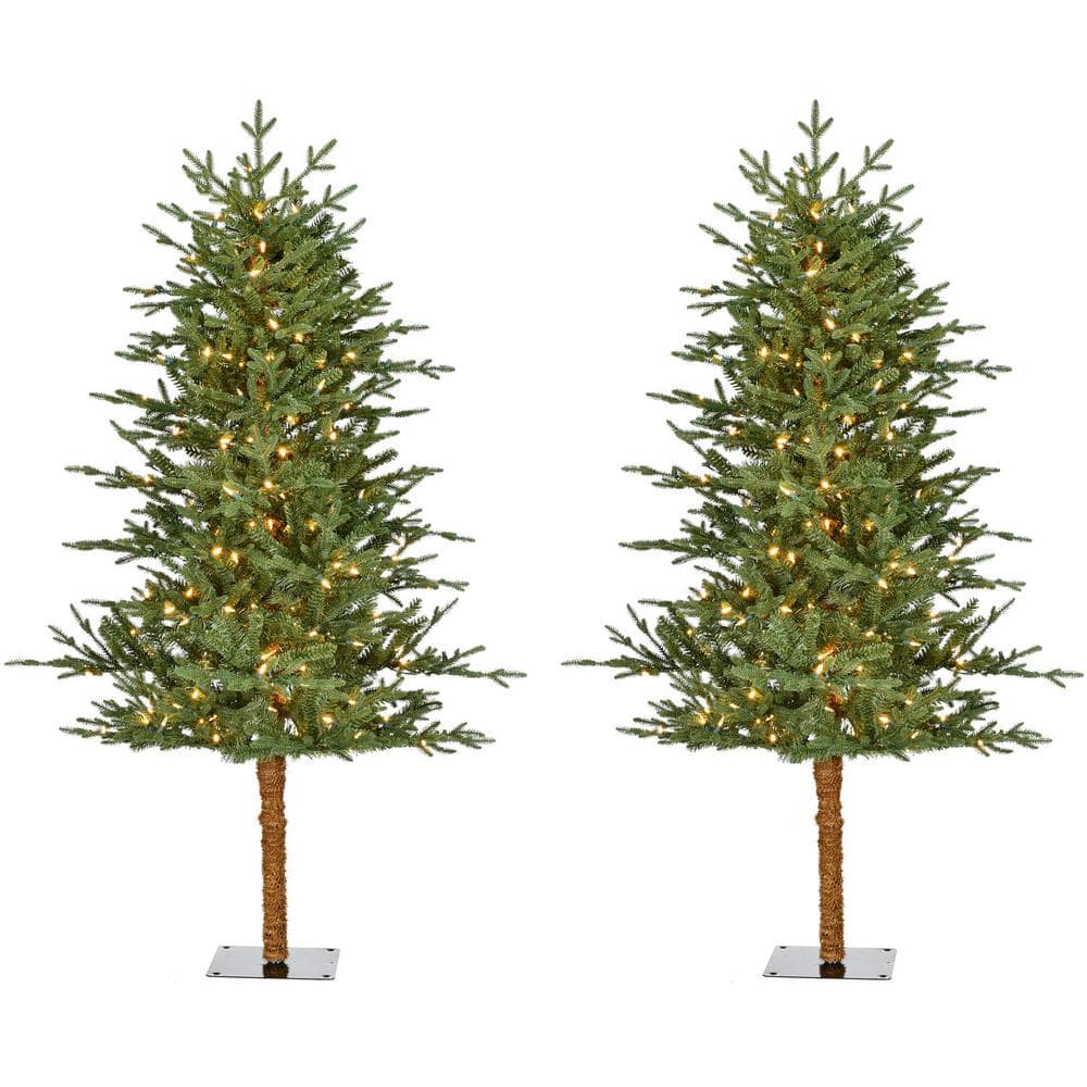 5 ft. Green Alpine Artificial Porch Christmas Tree with Warm White LED Ligh