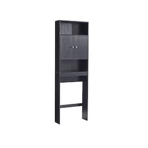 25 in. W x 77 in. H x 7.9 in. D Black Over-the-Toilet Storage Bathroom Wood Organizer Shelf Rack Cabinet Spacesaver