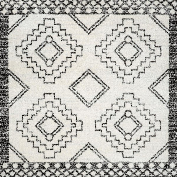 Amir Moroccan Beni Souk Cream/Black 4 ft. x 4 ft. Square Area Rug