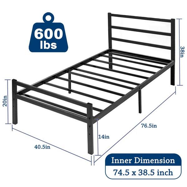 Lusimo Black Twin Platform Bed Frame, 40 Inch Height Headboard