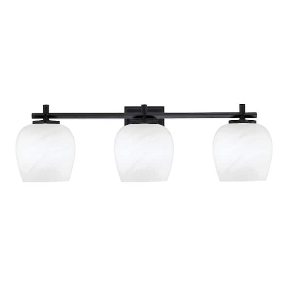 Unbranded Bridgewater 26.75 in. 3 Light Vanity Light Matte Black with 6 in. White Marble Glass Shades, No Bulbs Included