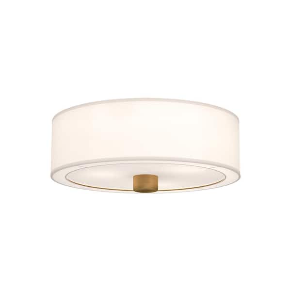 Theo 24 in. 3 Light 40-Watt Aged Gold/White Linen Flush Mount