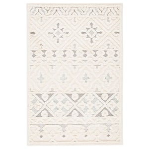 Metro Ivory/Grey 3 ft. x 5 ft. High-Low Medallion Striped Area Rug
