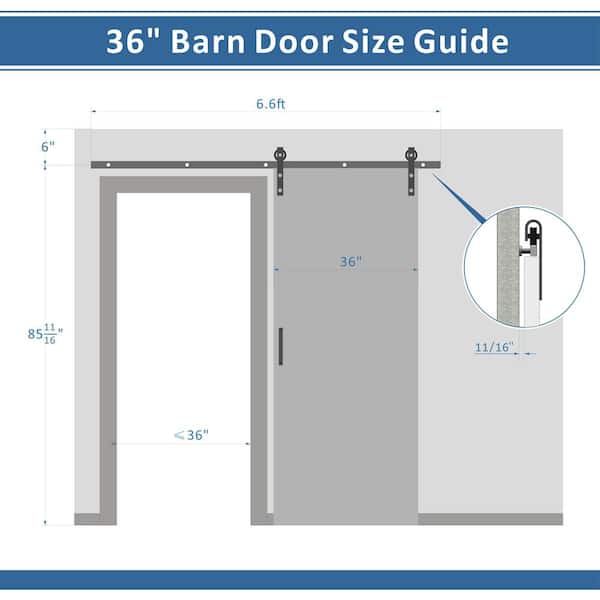 36 in. x 84 in. Black, Wood Panel Textured, MDF and PVC Covering, Finished Sliding Barn Door with Hardware Kit