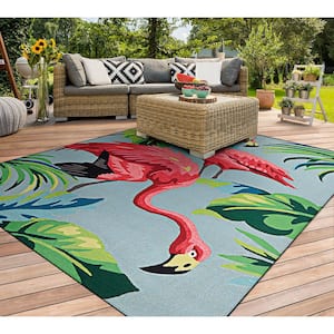 Covington Flamingos Multi 8 ft. x 8 ft. Round Indoor/Outdoor Area Rug