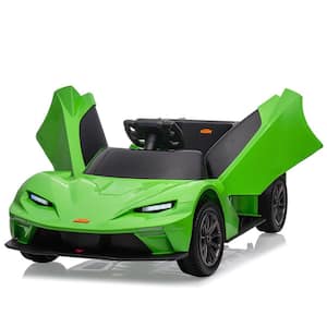 12V Ride on Car, Sound System, 3 Speeds, LED Light, Scissor Doors, Seat Belt for 3-8 Years Boys Girls, Green