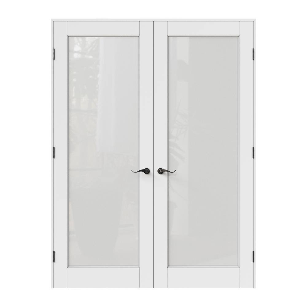 56 in. x 80 in. 1 Lite Frosted Glass Universal White Solid Core Wood Double Prehung French Door with Quick Assemble Jamb price history on PriceWatchPro