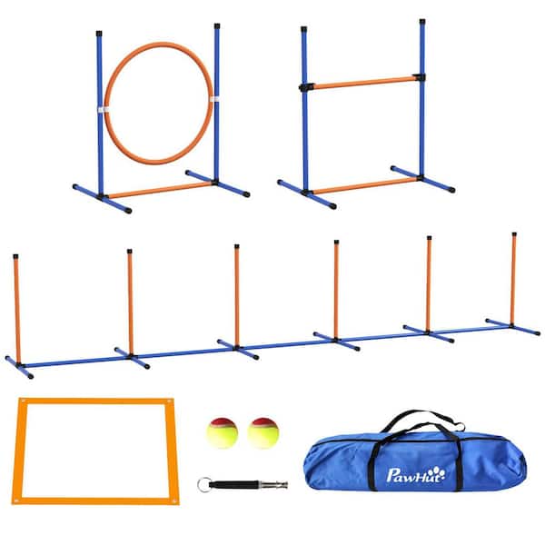 4 Pcs Dog Agility Training Equipment, Obstacle Course Starter Kit with Weave Poles, Adjustable Hurdle Jumping Ring