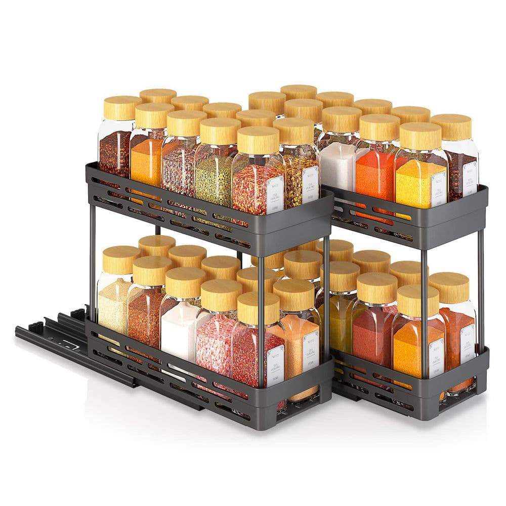 2 Pack 2-Shelf Black Cabinet Pull-Out Spice Rack Organizer, Holds 10 Jars Per Tier for Kitchen Pantry, Cabinet Storage price history on PriceWatchPro
