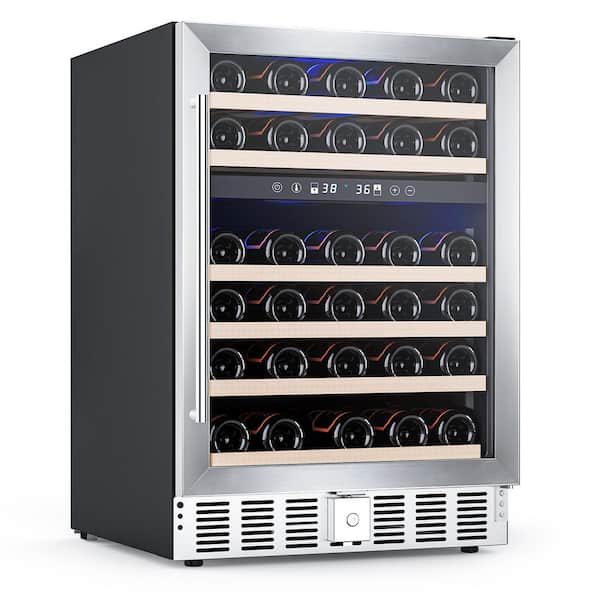 COWSAR 23.43 in. Dual Zone 52-Bottle or 56-Cans Free Standing/ Built-in Beverage and Wine Cooler in Stainless Steel