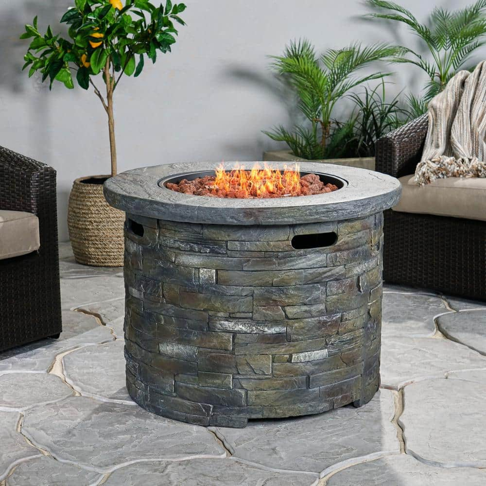 Noble House Blaeberry 34.5 in. x 24 in. Natural Stone Circular Gas ...