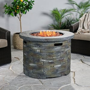 Blaeberry 34.5 in. x 24 in. Natural Stone Circular Gas Outdoor Patio Firepit