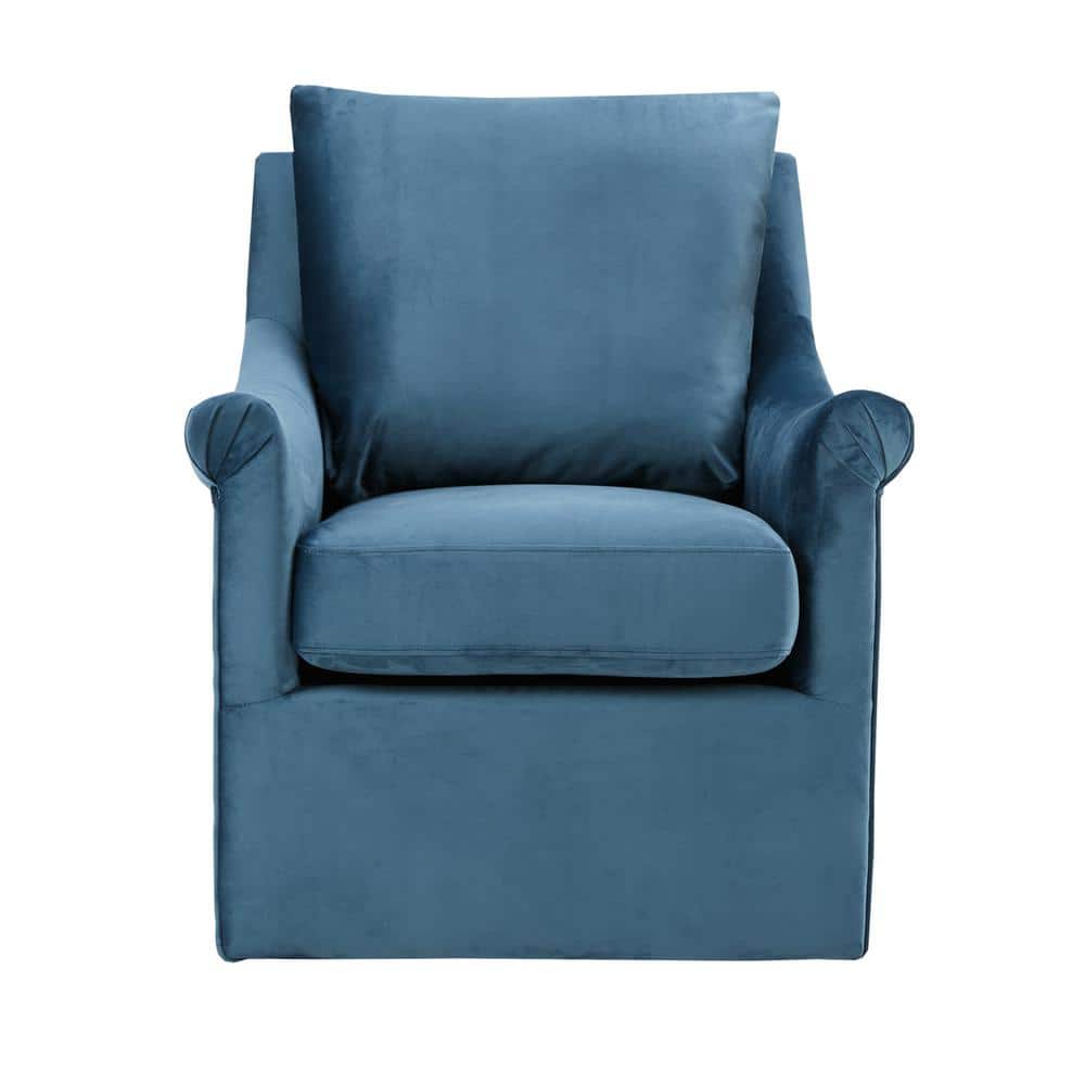 Blue Velvet Swivel Accent Chair with Wood Frame