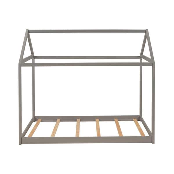 STICKON Gray Wood Frame Twin Size Platform Bed with House