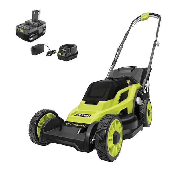 RYOBI ONE+ 18V 13 in. Cordless Battery Walk Behind Push Lawn Mower with 4.0 Ah Battery and Charger