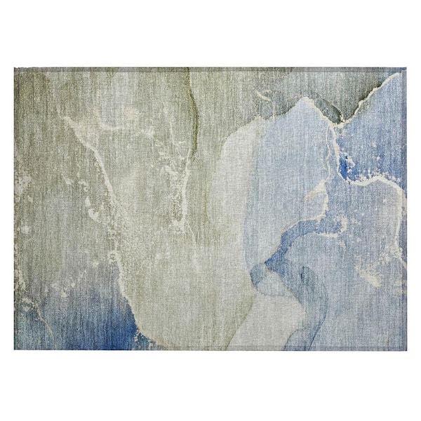 HomeRoots Blue and Green 2 ft. x 3 ft. Woven Abstract Polyester Rectangle Indoor/Outdoor Area Rug