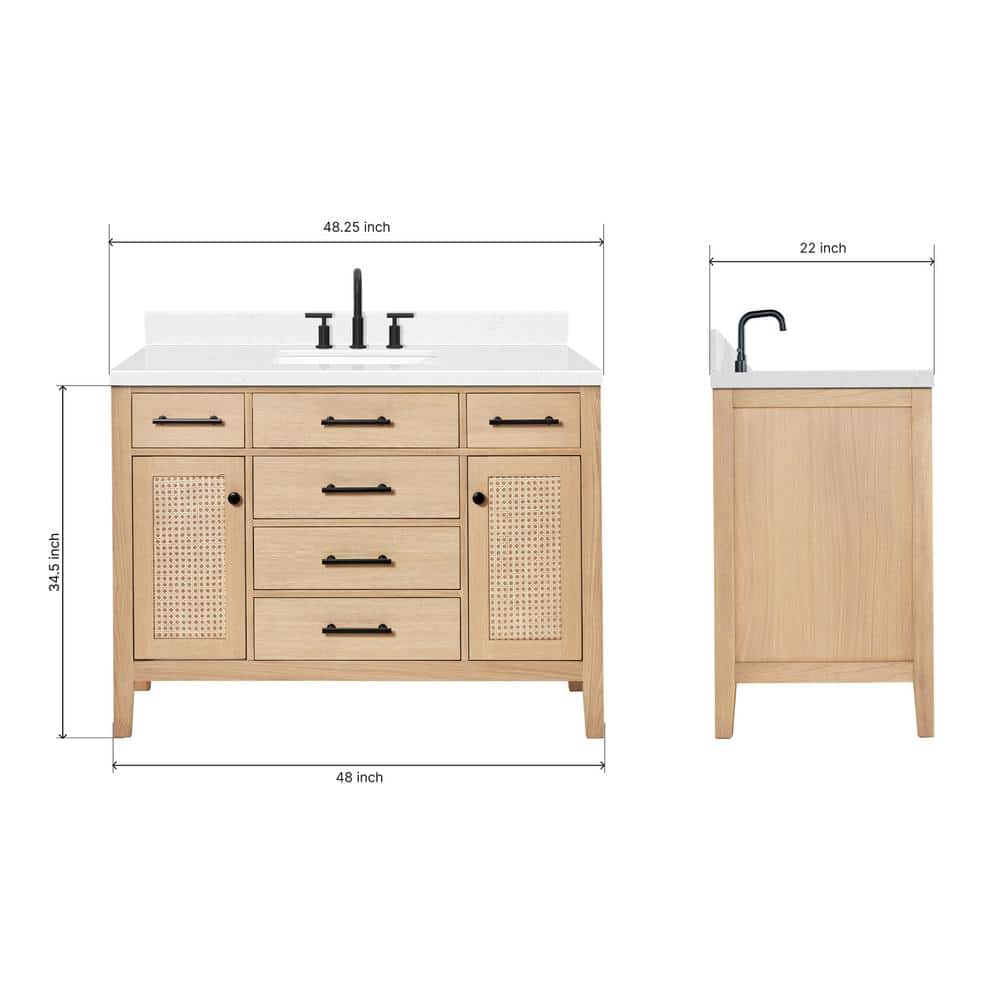 Camila 48" Light Oak Single Sink Vanity with Carrara Quartz Top