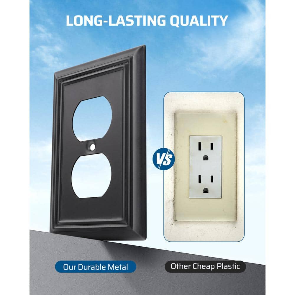 Black Metal Duplex Outlet Wall Plates, 4-Pack
